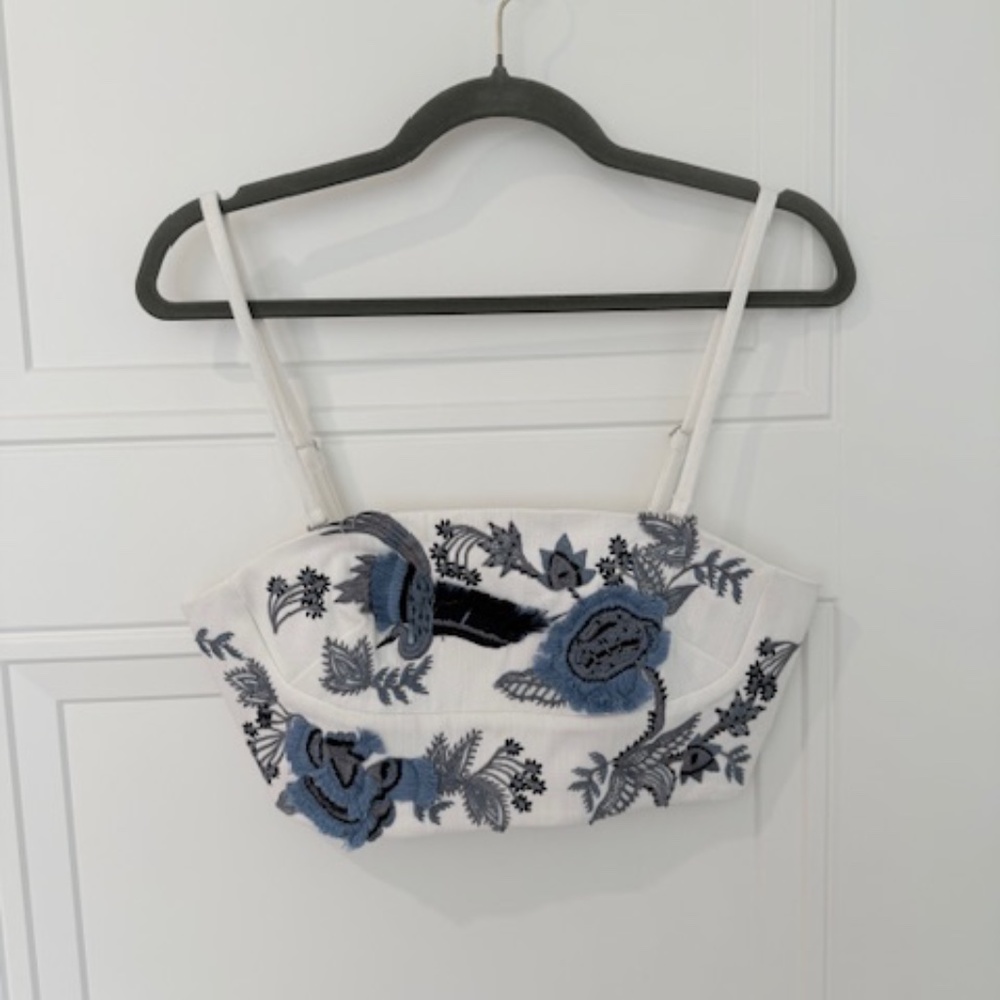 Josie Natori Blue and White Crop Tank Small